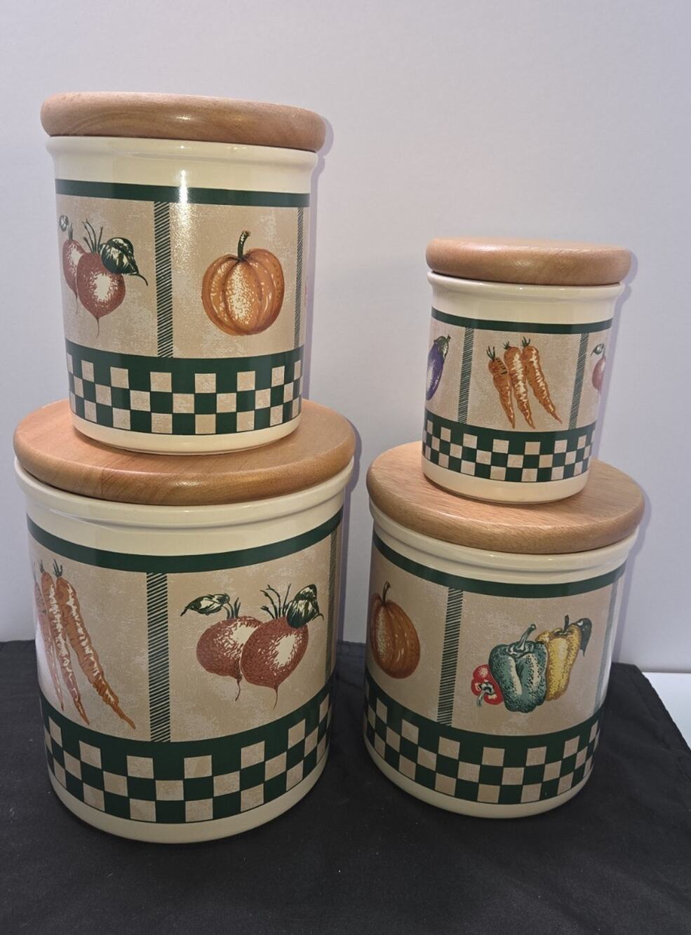 Rare Complete Set! Vintage 90s Himark "Vegetable Medley" Canister Set of 4